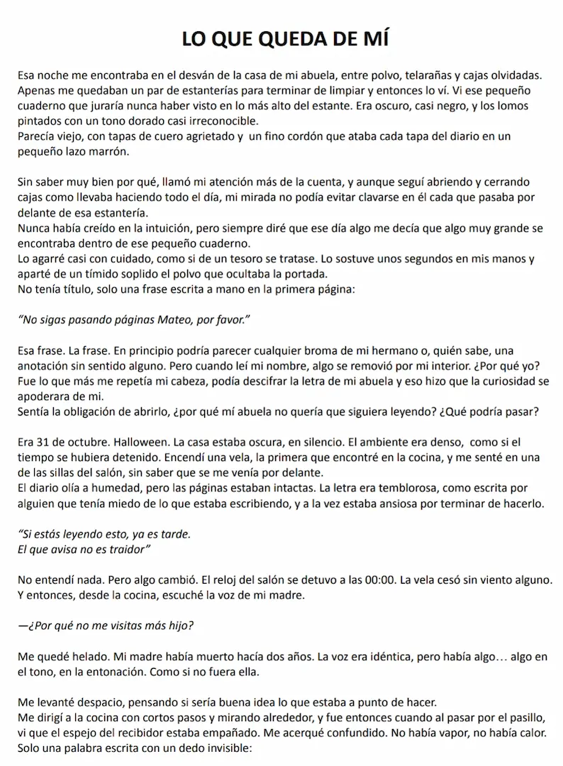 lo que queda de mi - relato finalista del IES Alfaguara